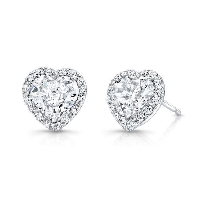 Halo Heart And Round Shape 4.60 Ct Diamonds Stud Earrings White Gold 14K Halo Stud Earrings Pave Earrings, Round Diamond Earrings, Heart Center, Diamond Earrings Studs Round, Buy Jewellery Online, Solitaire Earrings, Halo Earrings, Halo Earrings Studs, Heart Diamond