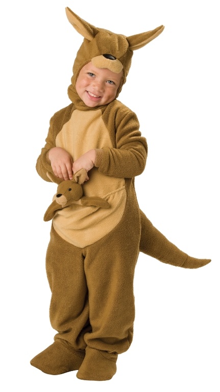 a little boy dressed in a kangaroo costume