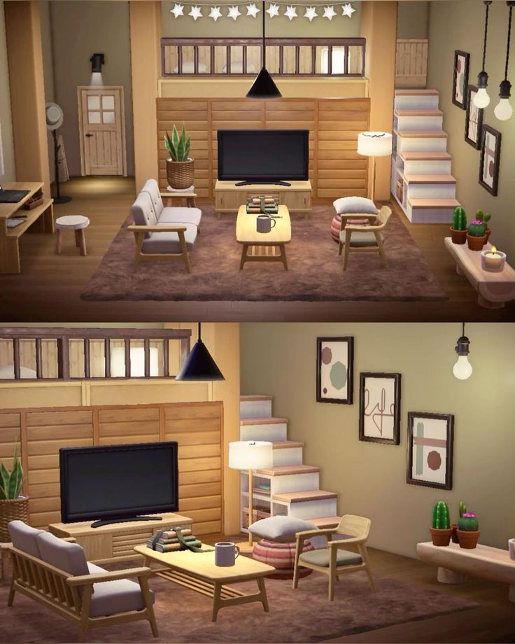 two pictures of the same living room in different stages of being decorated with furniture and decor