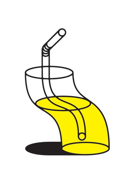 a drawing of a yellow bowl with a toothbrush in it and some liquid inside