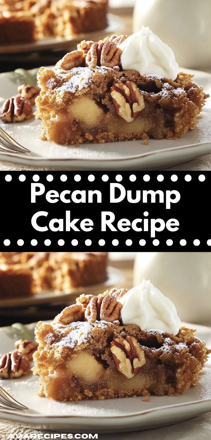 pecan dump cake recipe with whipped cream on top