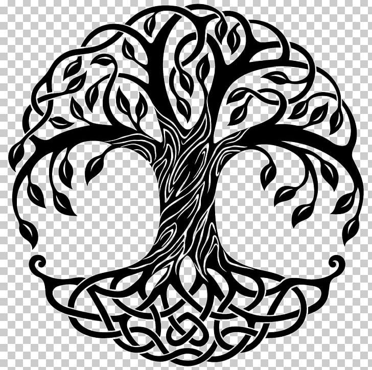 the tree of life symbol is shown in black and white, with leaves on it