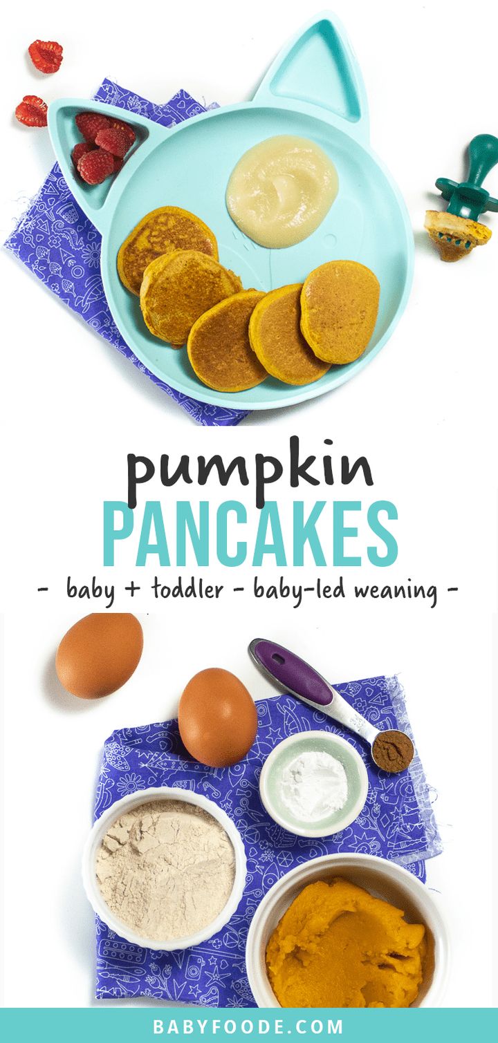 pumpkin pancakes with baby food in the background