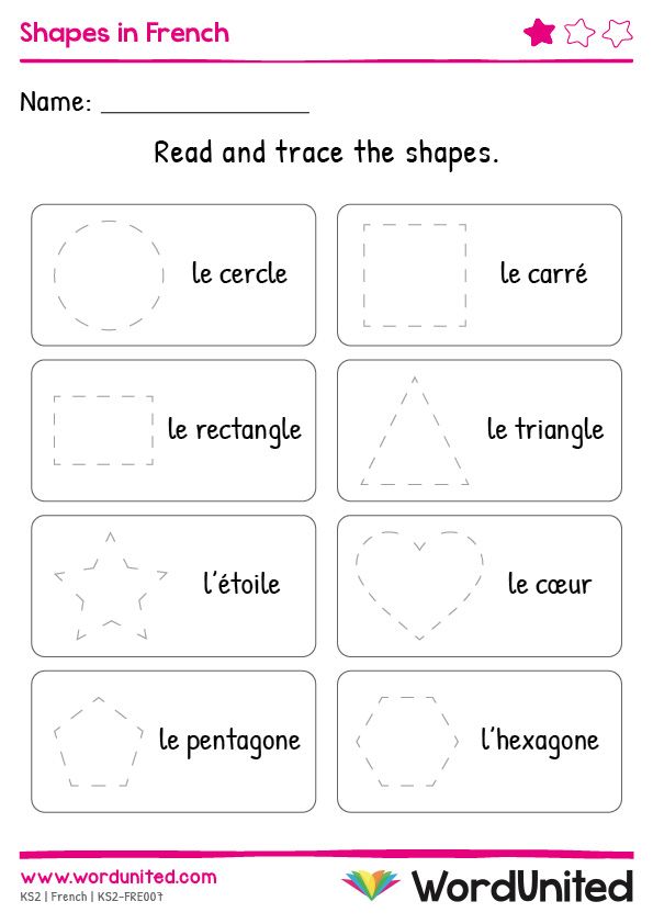 the worksheet for shapes in french with pictures to be used as an activity