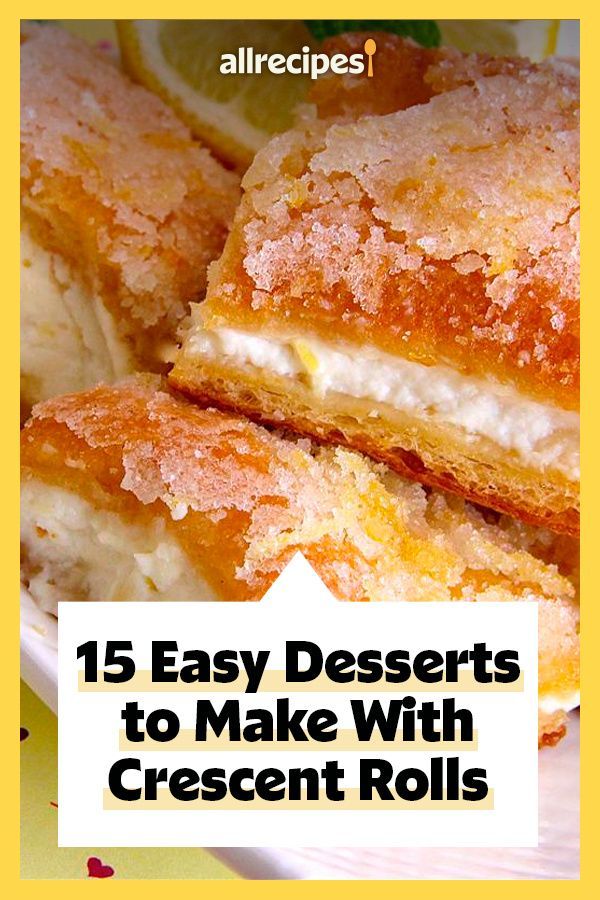 lemon filled desserts on a plate with the words, 15 easy deserts to make with crescent rolls