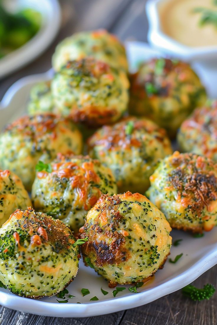 some broccoli and cheese muffins on a white plate