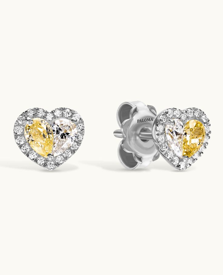 #WhiteGold Yellow Diamonds, Fancy Yellow Diamond, Heart Motif, Diamond Settings, Earring Sale, Wrap Rings, Earrings Collection, Yellow Diamond, White Diamonds