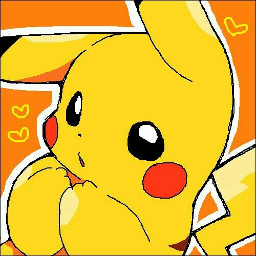 the pikachu is sitting in front of an orange and yellow background with hearts