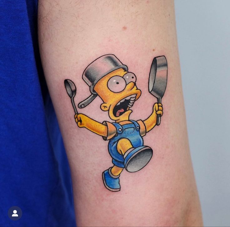 a cartoon character holding a spatula on the arm