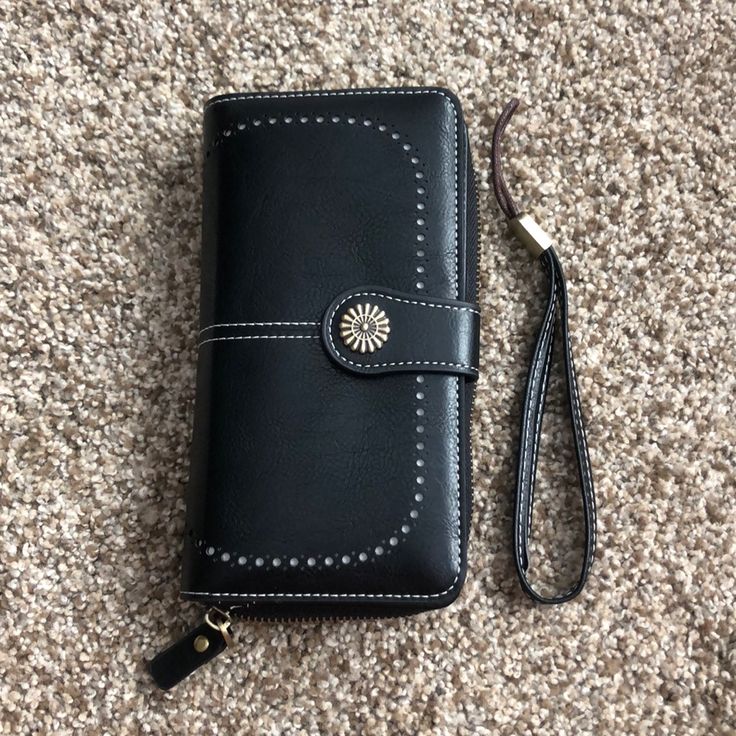 Given As A Gift But Never Used Trendy Black Everyday Wallet, Casual Black Wallet Perfect For Gifts, Black Casual Wallets, Trendy Black Wallet For Daily Use, Black Bifold Wallet With Snap Closure, Black Wallet With Snap Closure, Vintage Black Travel Wallet, Black Rectangular Wallets With Zipper Pocket, Black Rectangular Wallet With Zipper Pocket