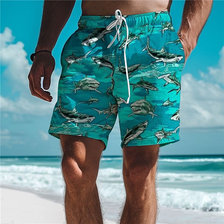 Category:WE-Pants; Season:Summer; Fabric:Polyester; Gender:Men's; Style:Resort Style,Hawaiian,Holiday,Vacation; Elasticity:Micro-elastic; Occasion:Beach,Holiday,Vacation; Fit Type:Relaxed Fit; Function:Comfort,Soft,Breathable,Lightweight; Waistline:Mid Waist; Pattern:Shark; Design:with Mesh lining,3D Print,Elastic Waist,Drawstring; Pants Type:Swim Shorts,Swim Trunks,Board Shorts; Fly Type:Elasticity,Drawstring; Front page:FF; Listing Date:02/24/2024; Production mode:External procurement; Hips:; Shark Board, Mens Printed Shorts, Hawaiian Resorts, Shark Design, Holiday Beach, Hawaiian Style, Holiday Vacation, Resort Style, Vacation Beach