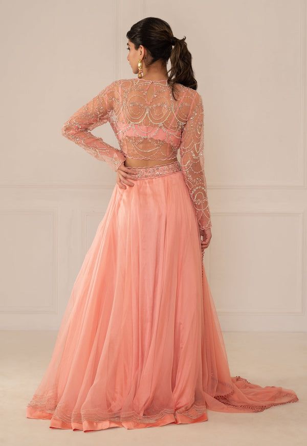 Mani Bhatia | Peony Pink Embroidered Lehenga Set | INDIASPOPUP.COM Blouse Yoke, Peony Pink, Pink Embroidery, Pink Lehenga, Embroidered Lehenga, Silk Organza, Fabric Silk, Embroidery Details, Traditional Design