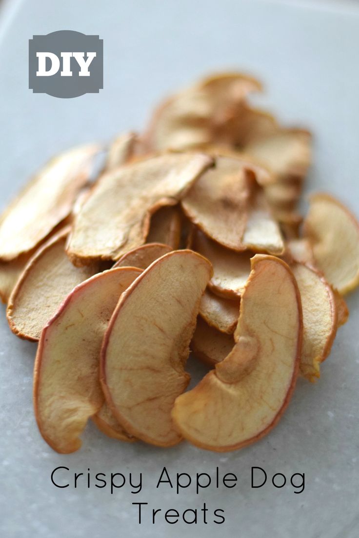 crispy apple dog treats on a cutting board with the words diy above it