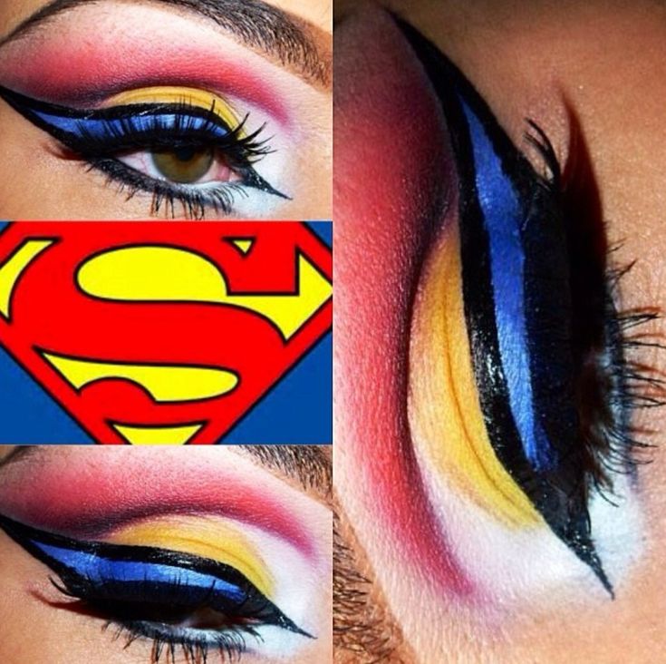 Superman inspired makeup Superman Makeup, Supergirl Makeup, Superhero Makeup, Eyeliner Art, Comic Book Makeup, Eye Sparkle, Superhero Outfits, Drag Ideas, Makeup Challenge