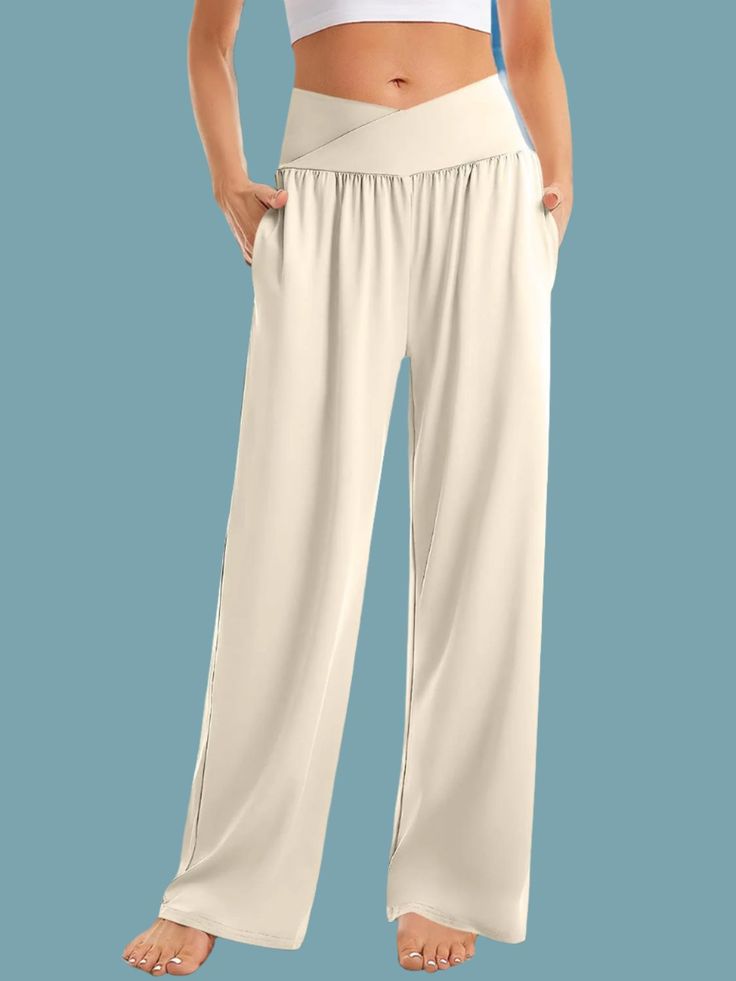 These stylish trousers feature the popular trend of wide leg design, giving you a chic and modern look. The high waist and conveniently placed pockets add both style and functionality to these pants. Elevate your fashion game with these GYPSY trousers. 🔷 Product Measurements (Inch) Size HIP WAIST LENGTH S | 42,5 | 26.8 | 41.7 M | 44.1 | 26.3 | 42,1 L | 45.7 | 29.9 | 42,5 Material composition: 100% polyester Care instructions: Machine wash cold. Tumble dry low Wide-leg Yoga Pants With Pockets For Loungewear, Chic Yoga Pants With Elastic Waistband, Versatile Beige High-waisted Wide Leg Pants, Wide Leg Solid Color Harem Pants For Loungewear, Casual Wide Leg Full-length Pants With Wide Waistband, Chic Wide Leg Yoga Pants With Loose Fit, Casual Wide Leg Pants With Wide Waistband, Casual Wide-leg Pants With Wide Waistband, Chic Wide Leg Yoga Pants