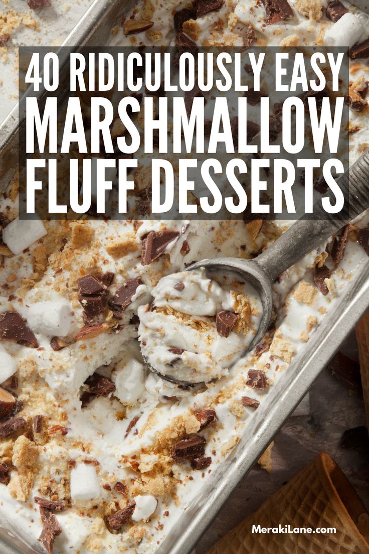 an ice cream dish with marshmallows and chocolate chunks