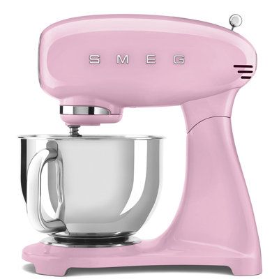 a pink mixer with the word smed on it's front and bottom part