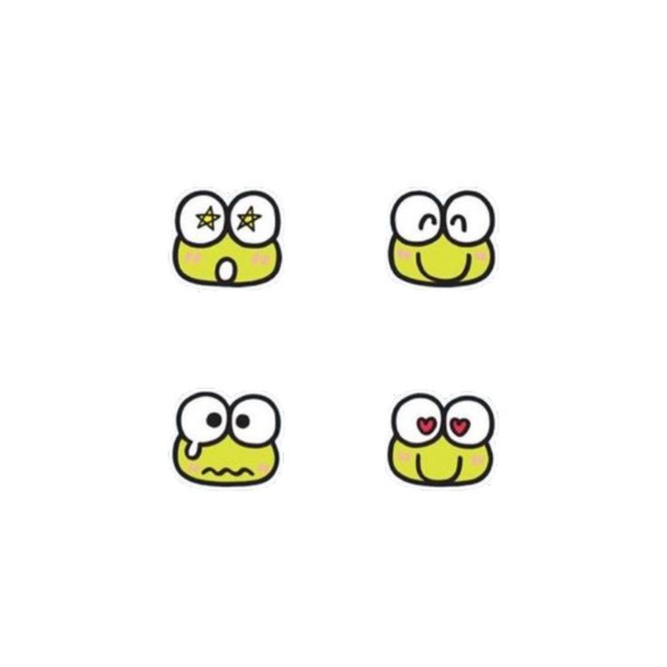 four cartoon faces with different expressions on them