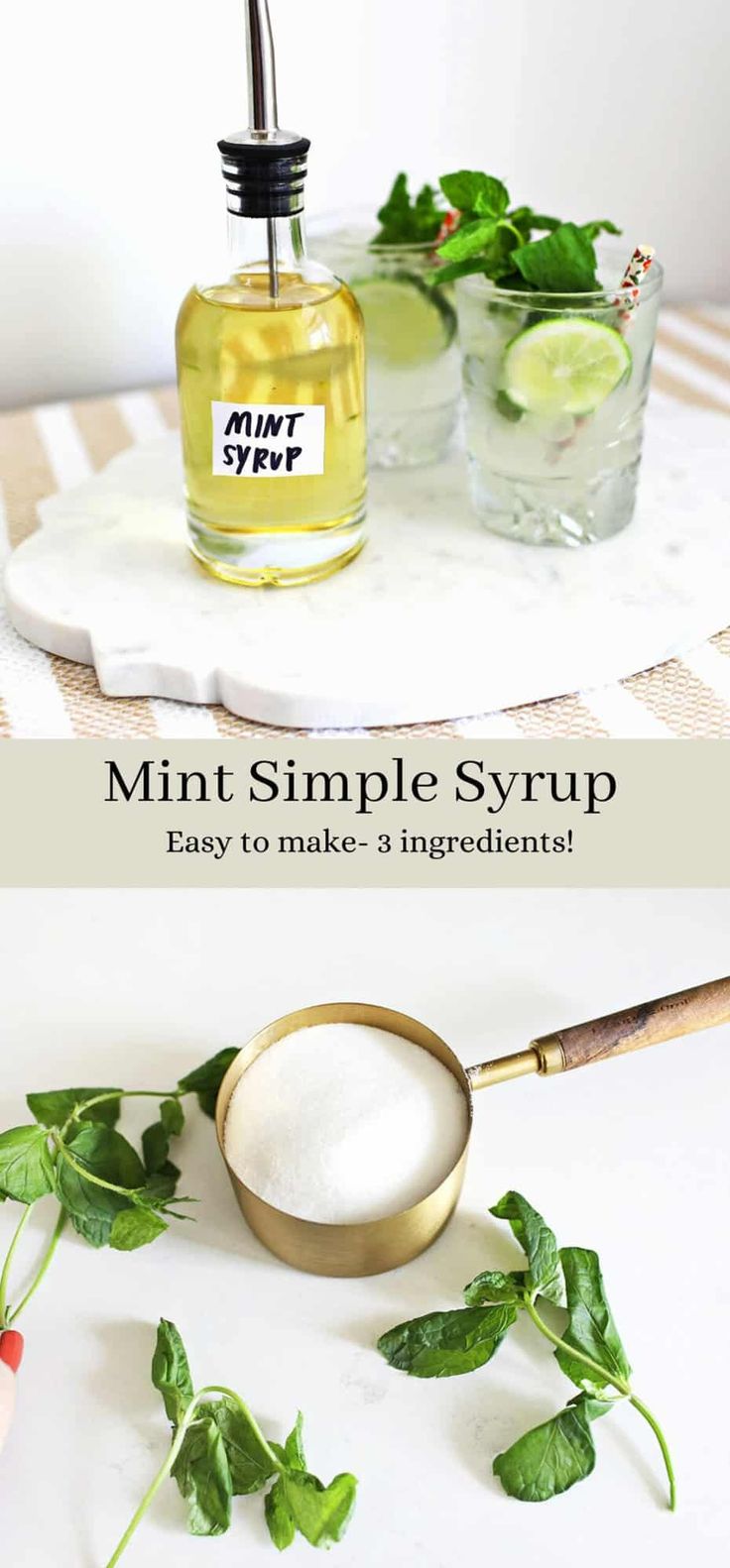 mint simple syrup recipe with ingredients on the side