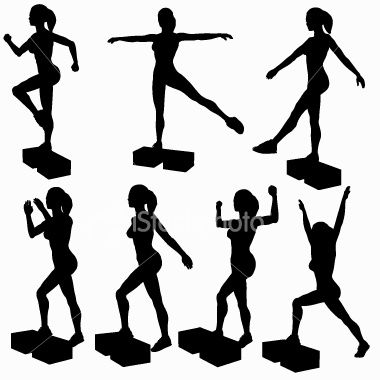 the silhouettes of people doing different poses and standing on their own legs in various positions