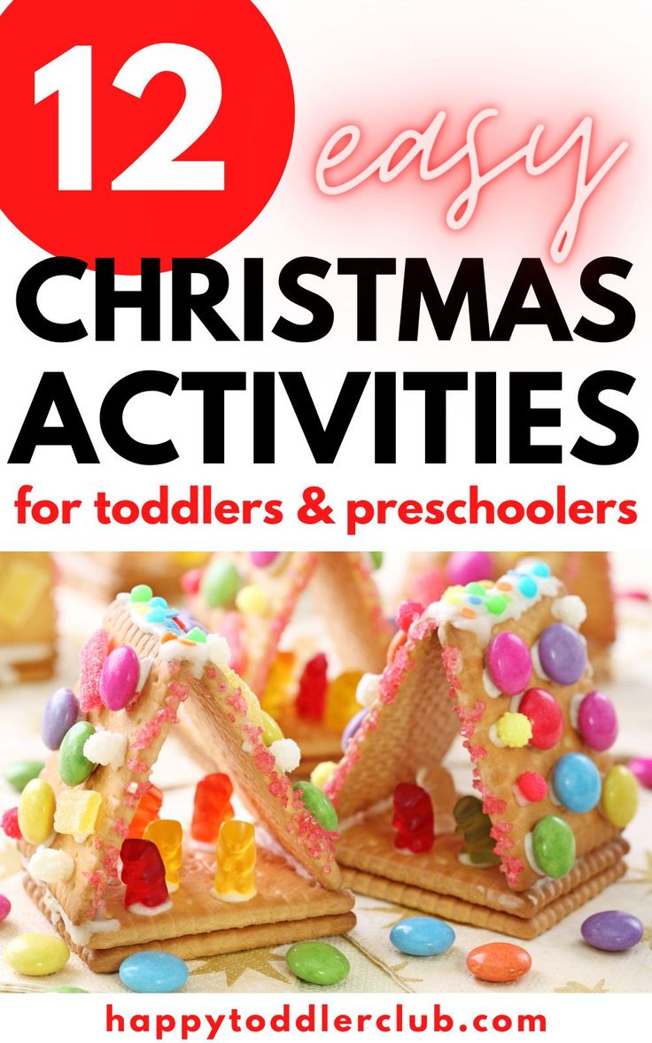 christmas activities for toddlers and preschoolers with text overlay that reads 12 easy christmas activities for toddlers and preschoolers