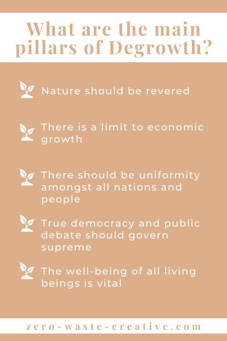 what are the main pillars of degrowth? info graphic by zero waste creative via zero waste creative