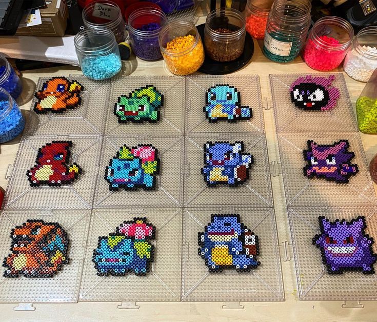 the pixel art is being worked on with beads