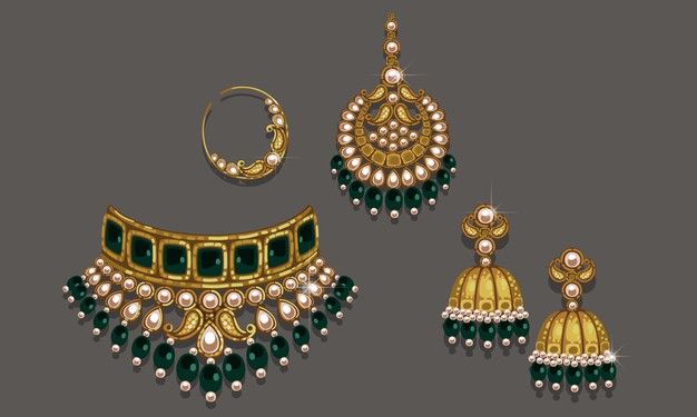 Mughal Jewellery Sketches, Painting Of Jewelry, Indian Jewelry Illustration, Indian Ornaments Jewelry, Indian Jewellery Illustration, Jewellery Illustration Fashion, Kundan Jewellery Illustration, Indian Jewelry Drawing, Mughal Jewelry Sketches