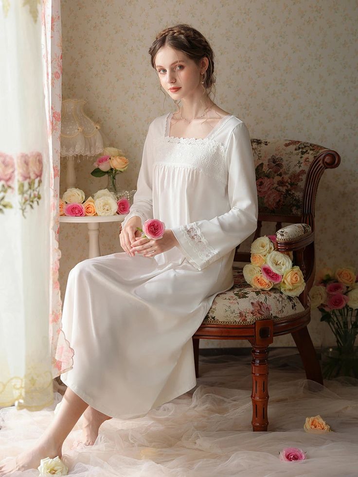 Design Highlights The nightdress made of Chinese retro style looks more exquisite and romantic Adding exquisite embroidery and sexy see-through mesh to the details enhances the elegance and nobility of the nightdress The fabric is made of high-purity cotton and high-quality elastic spandex, which is very comfortable and breathable while being elastic. Type: Nightdress Color: Pink/White/Light Blue Season: All Season Style: Vintage/Romantic Detail: Mesh, Embroidery, Long-sleeve Material: Cotton Composition: 94% Cotton, 6% Spandex Fit Type: Regular Elegant Lace Patchwork Sleepwear For Night, Elegant Lace Patchwork Nightgown, Long Sleeve Sheer Sleep Dress, Lace Nightgown For Wedding Night, Feminine Long Sleeve Sheer Nightgown, Sheer Long Sleeve Feminine Nightgown, Feminine Sheer Long Sleeve Nightgown, Elegant Lace Patchwork Sleep Dress, Elegant Long Sleeve Sheer Sleepwear