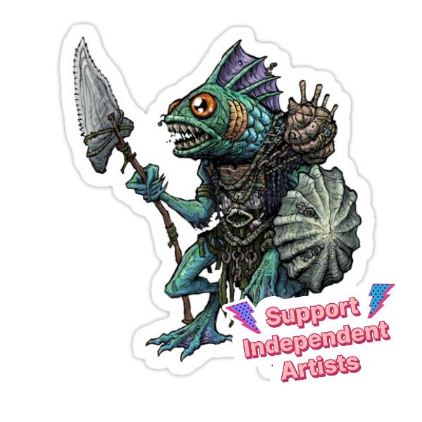 a sticker with the words support independent artists on it and an image of a creature holding