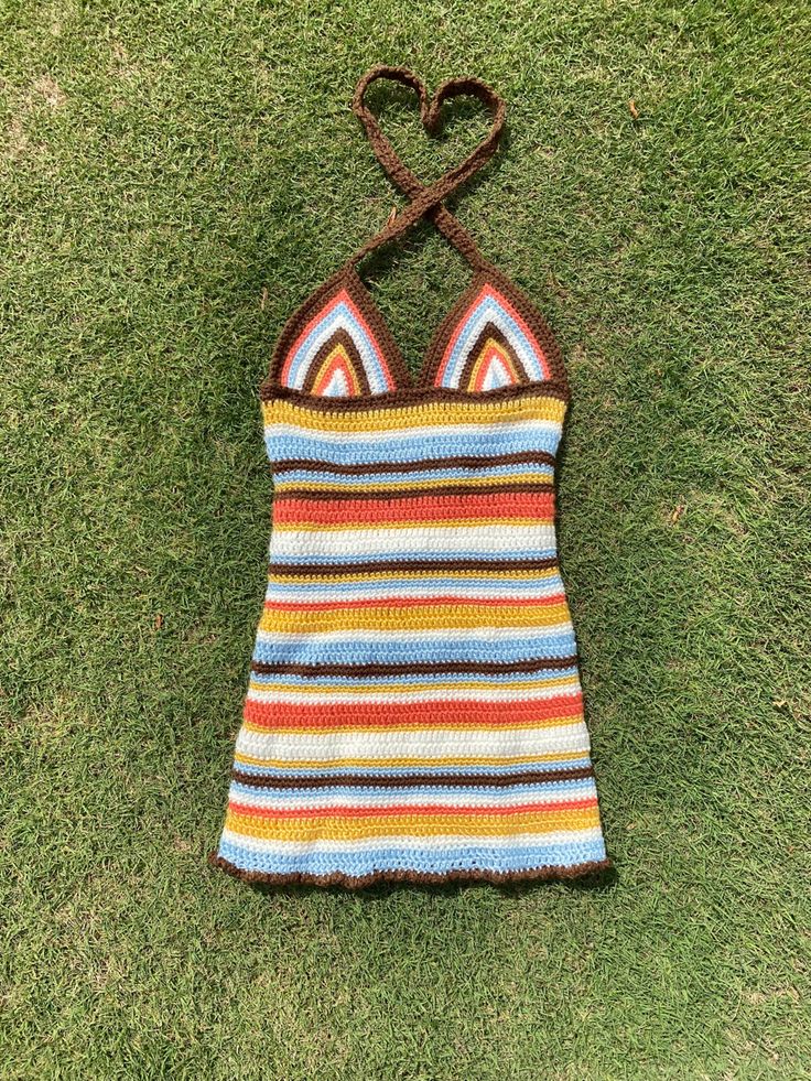 Handmade Crochet Halter dress Fitted Cotton Dress For Beach Season, Stretch Cotton Mini Dress For Beach, Stretch Cotton Mini Dress For The Beach, Fitted Cotton Beach Dress, Retro Stretch Mini Dress For Summer, Retro Fitted Dress For Vacation, Vintage Mini Dress For Beach, Fitted Multicolor Mini Dress For Beach, Retro Multicolor Mini Dress For Beach