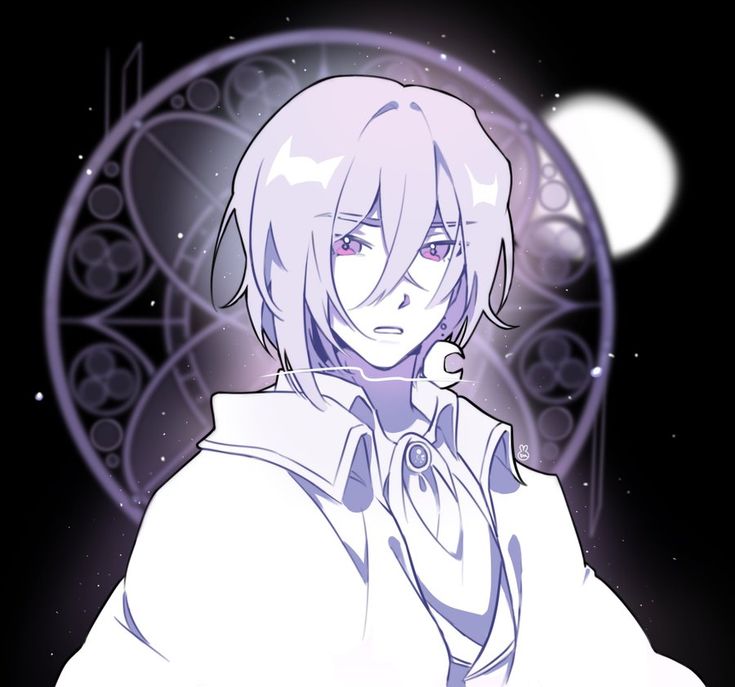 an anime character is standing in front of a circular object with the moon behind him