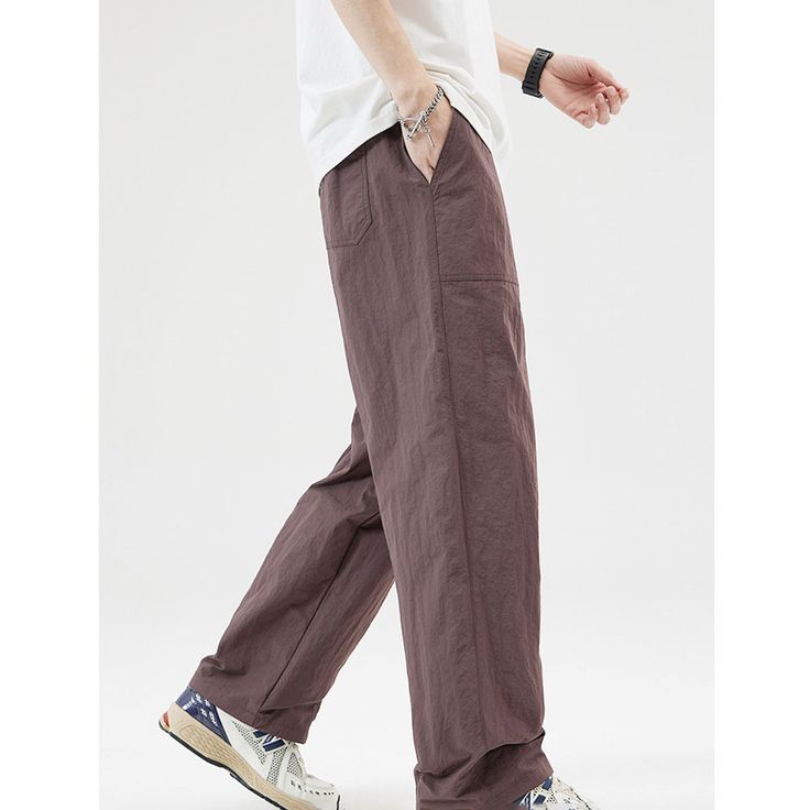 Summer Woven Gray Cargo Pants Fabric: Nylon Size: S, M, L, XL, 2XL Multiple Color Selections: Coffee, Gray  Season: Spring, Fall, Summer Casual Baggy Brown Cargo Pants, Casual Brown Pants With Side Pockets, Brown Baggy Straight Leg Parachute Pants, Brown Relaxed Fit Parachute Pants, Brown Relaxed Fit Parachute Trousers, Brown Pants With Side Pockets For Outdoor Activities, Brown Relaxed Fit Bottoms For Outdoor Activities, Brown Relaxed Fit Full Length Parachute Pants, Casual Brown Parachute Pants With Pockets