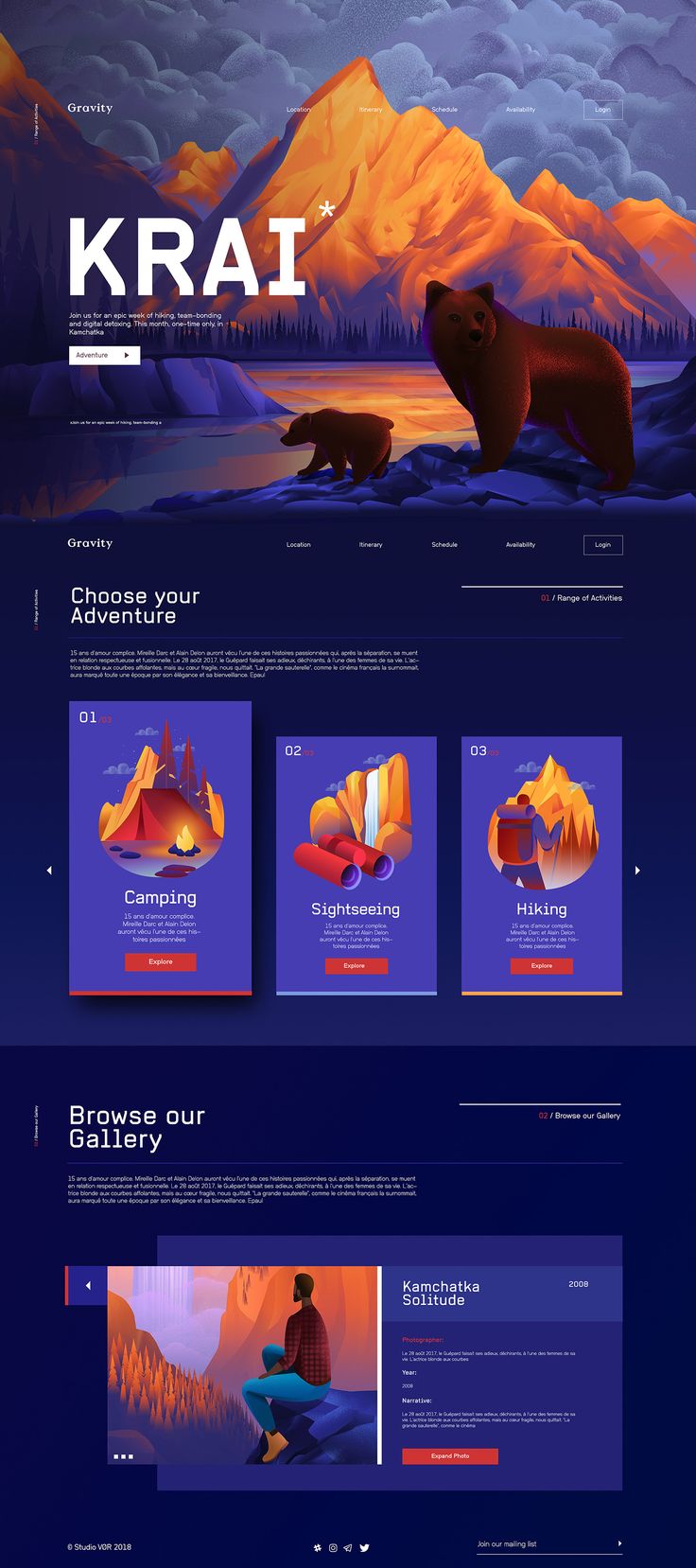 the website design for krai is shown in blue and orange colors, with an image of