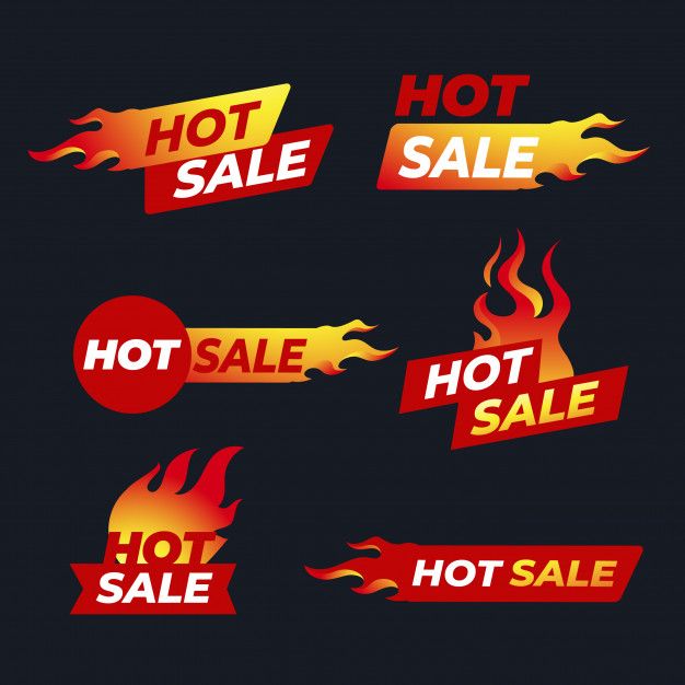 hot sale stickers with flames and fire on the dark background, set of four