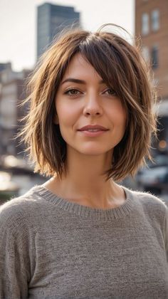 Layered Short Haircuts For Fine Hair, Medium Bob With Long Bangs, Hair Cuts For 2024 For Women, Short Choppy Hairstyle Women Round Face, Shaggy Bob Fine Hair, Medium Length Hair With Side Part, Hair Cuts For Thinning Hair 2023, Piecey Bob Haircut, Lob With Bangs Fine Hair