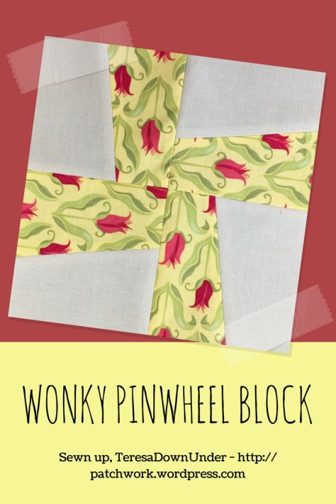 a cross made out of fabric with the words wonky pinwheel block