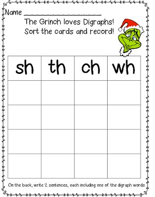 Christmas Reading Activities, Christmas Elementary, Christmas Writing Activities, Digraphs Activities, Grinch Stuff, Santa Writing, Holiday Writing, First Grade Phonics, Christmas Teaching