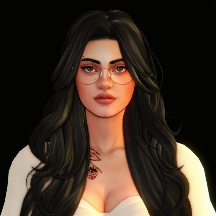 a woman with long hair wearing glasses and a white shirt is shown in the image