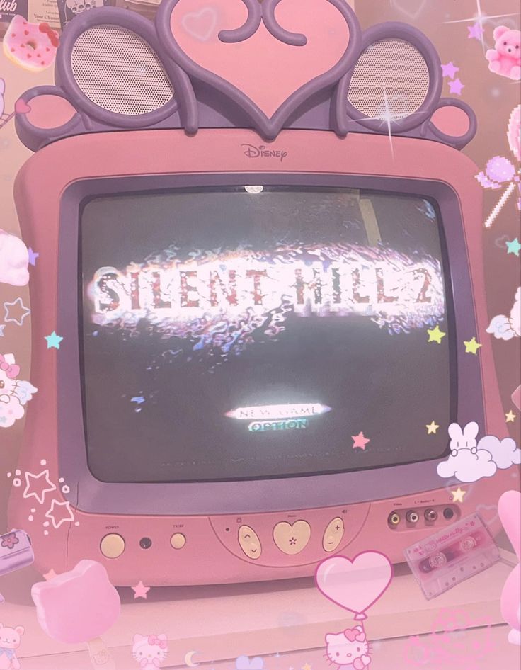 an old tv with the word silent millz on it's screen and hearts