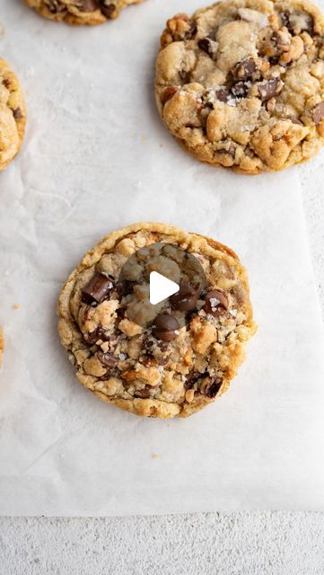 chocolate chip cookies on top of parchment paper