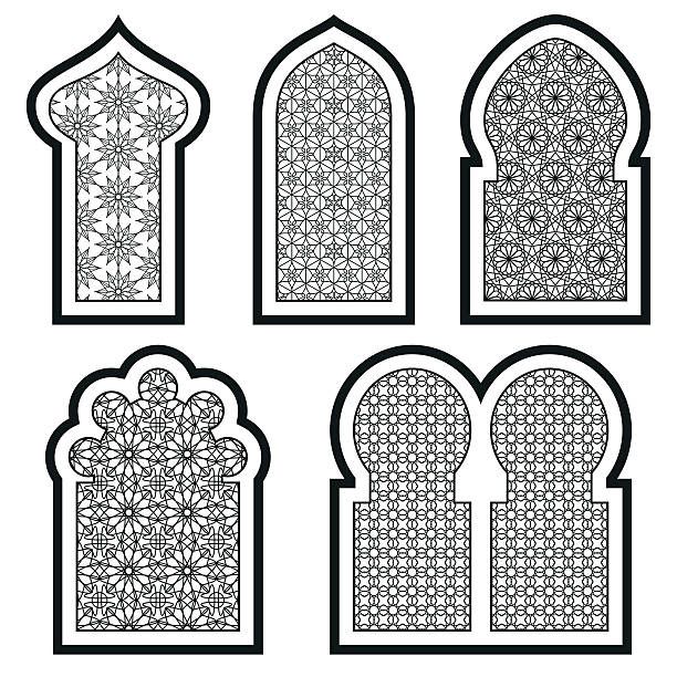 an arabic window and door design in black and white stock photo - image 399784