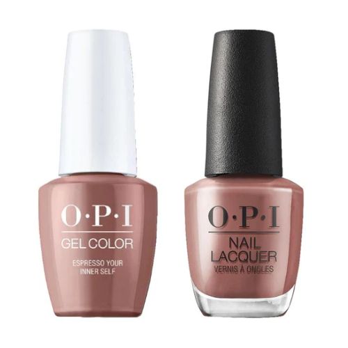 LA04 Espresso Your Inner Self Gel & Polish Duo by OPI Nude Mani Pedi, Opi Gel Nail Polish, Opi Gel Nails, Opi Colors, Opi Nail Colors, Color Nails, Chocolate Brown Colour, Gel Top Coat, Opi Nail Lacquer