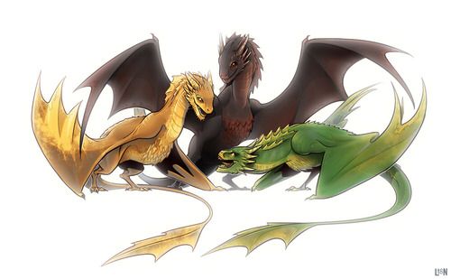 two green and yellow dragon facing each other with their wings spread out, on white background