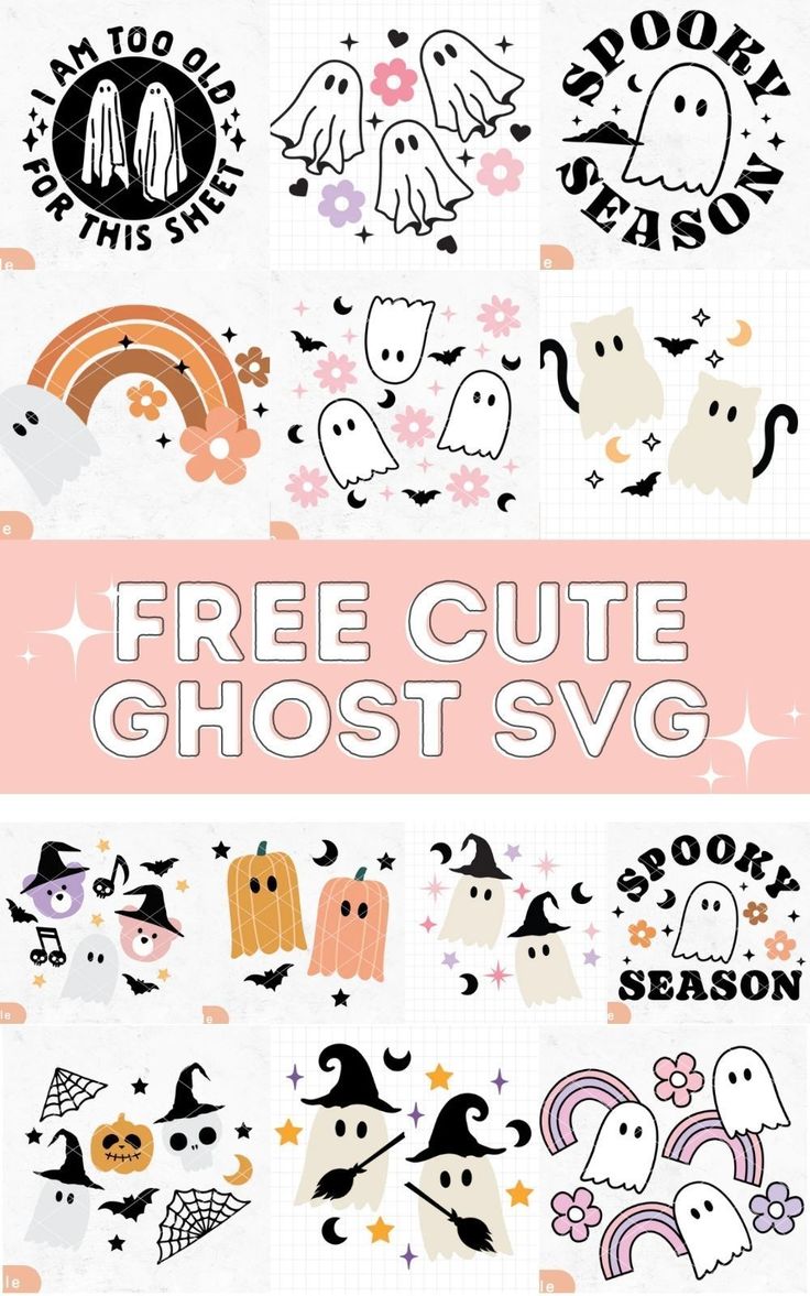 halloween stickers with the words free cute ghost svg