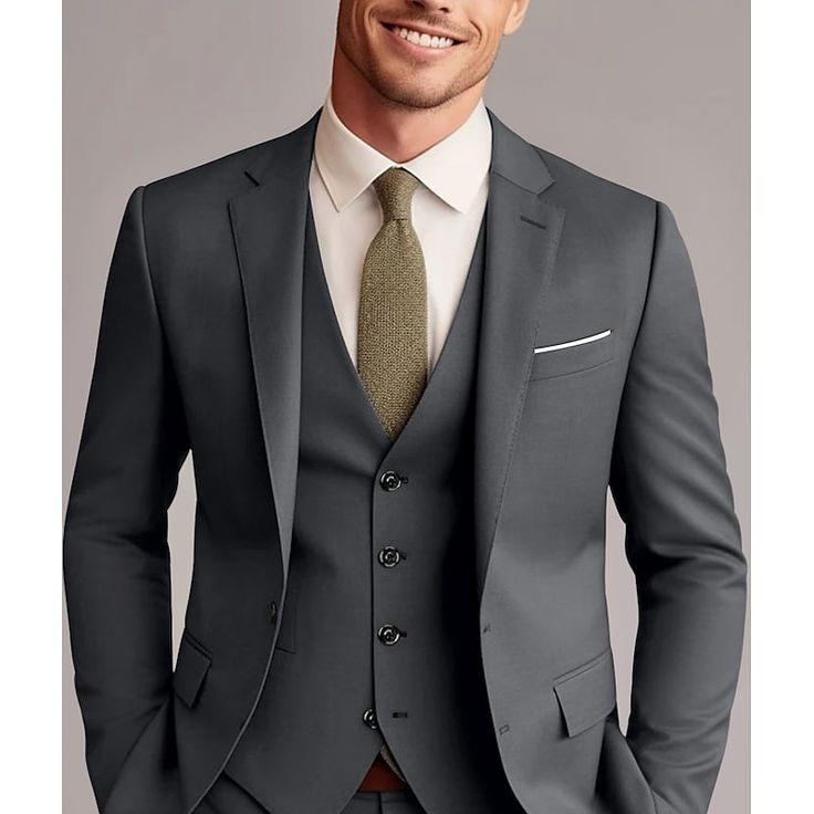 Category:Suits; Embellishment:Pocket; Season:Spring, Fall, Winter, Summer; Fabric:TR; Tips:Accessories not included; Includes:Vest,Pants,Jacket; Occasion:Wedding; Fit Type:Slim Fit; Jacket Buttons:Single Breasted Two-buttons; Jacket Pockets:Straight Flapped; Vest Buttons:4; Pattern:Solid Colored; Neckline:Notch; Listing Date:10/14/2023; Production mode:External procurement; Pant Length:; Pants Waist:; Shoulder Width:; Sleeve Length:; Bust:; Hips:null; Clothing Length:; Number of Pieces:3 Piece; Design:Classic Prom For Guys, Prom Suits For Men, Cheap Suits, Suits Wedding, Prom Suits, Pant Length, Jacket Buttons, Wedding Suits, Season Spring