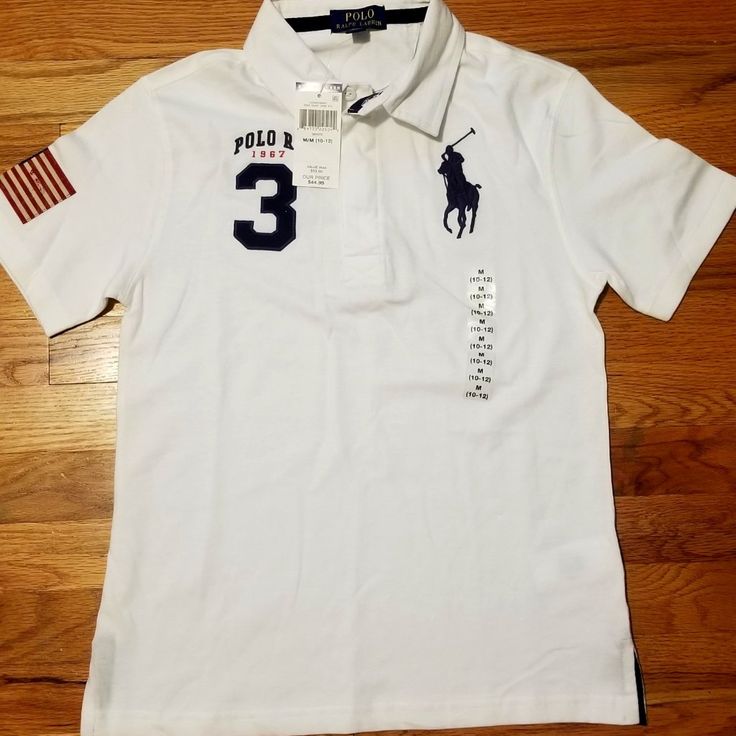 Big Boy'swhite Ralph Lauren Polo Shirt Medium (10-12) Fitted White Short Sleeve Polo Shirt, White Collared Sporty T-shirt, Fitted White Collared T-shirt, White Fitted Collared T-shirt, White Fitted Casual Polo Shirt, Ralf Loren, Ralph Lauren Rugby Shirt, Bts Outfits, Young Mens Fashion