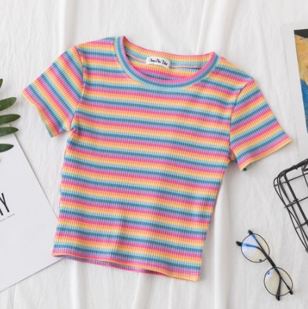 Occasional Outfits, Punk Crop Top, Rainbow Striped Top, Striped Tops, Rainbow Top, Lgbt T Shirts, 90s Girl, Clothes Tops, Stripe Outfits