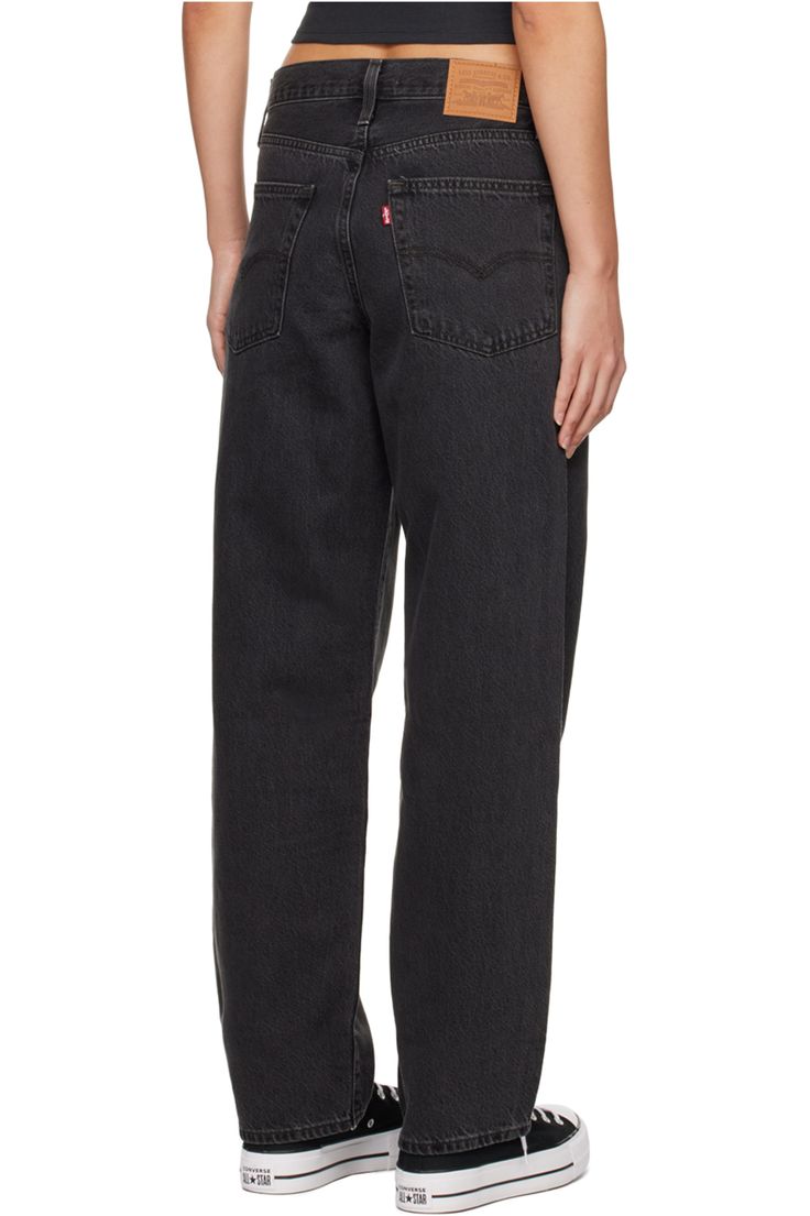 Black Baggy Dad Jeans by Levi's on Sale Classic Streetwear Bottoms With Pockets, Classic High Rise Bottoms With Side Pockets, Levi's Denim Jeans With Pockets, Levi's Jeans With Pockets, Levi's Casual Jeans With Standard Cut Leg, Levi's High Waist Jeans For Streetwear, Classic Streetwear Jeans With Belt Loops, Classic High Waist Jeans With Patch Pockets, Classic Dark Wash Bottoms With Pockets