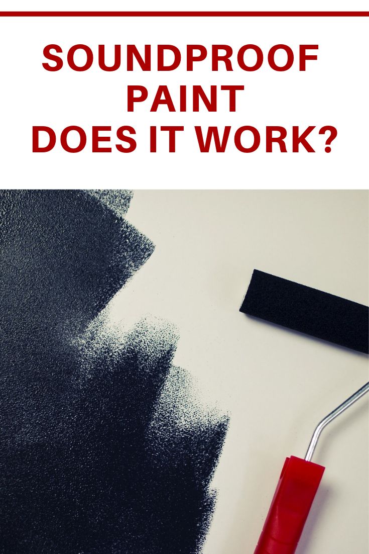 the words soundproof paint does it work? on top of a black background with a red brush